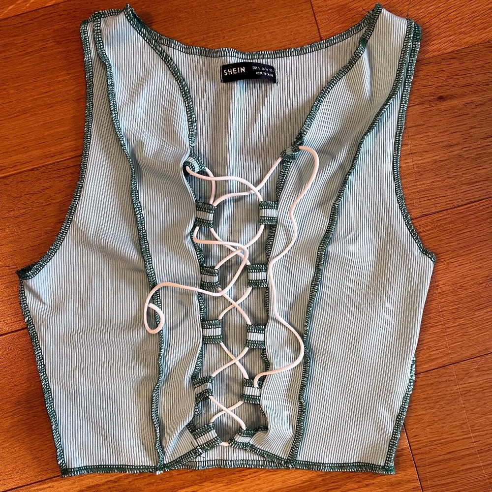 Shein Lace Up Front Tank Top- Blue